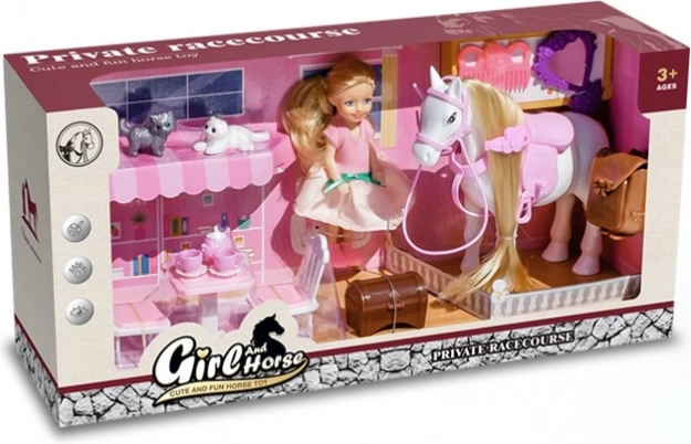 Igralni set s punčko, konjičkom in mucki