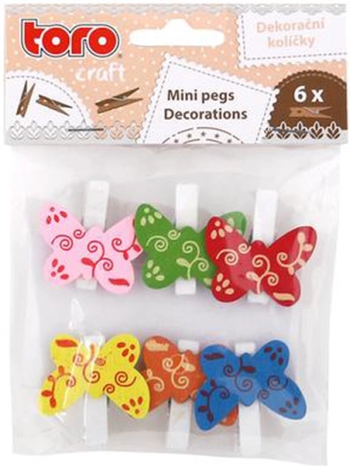 Leseni dekorativni kljukice z metuljčki, 6 kos