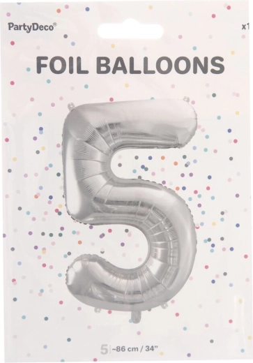 Folijski balon številka 5, srebrn, 86 cm