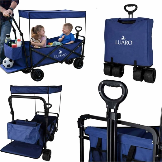 Foldable transport cart LUARO with canopy and net 120 l, dark blue