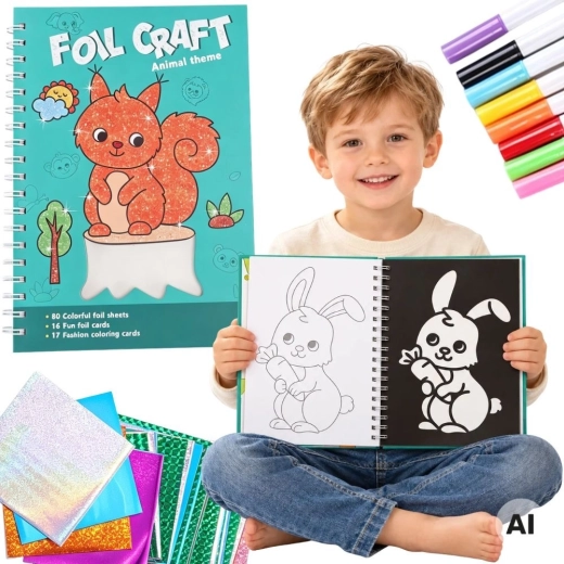 Woopie Creative Kit with Foil Collage and Coloring Pages Animal World, 121 Pieces