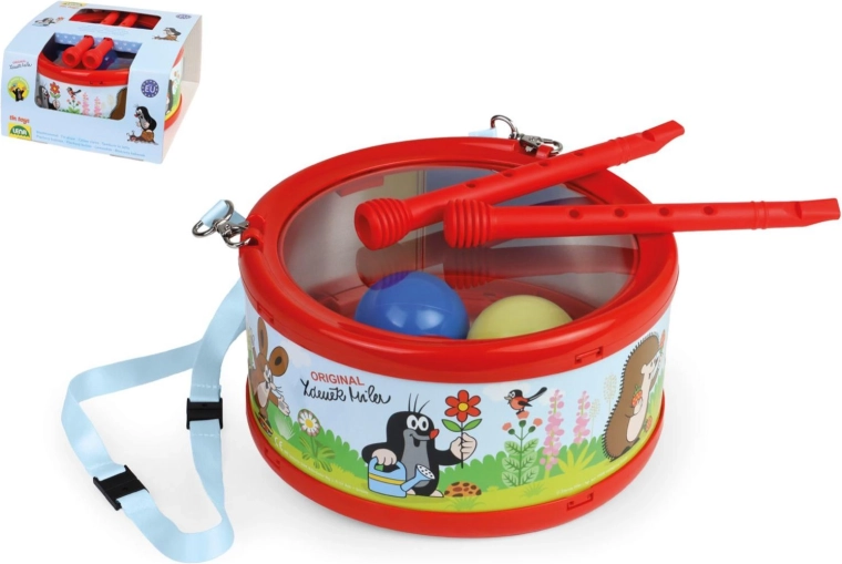 Pločevinasti boben Krtek 21 cm s paličicami