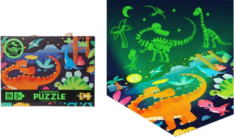 Svetleče puzzle v temi – dinozavri, 96 kosov