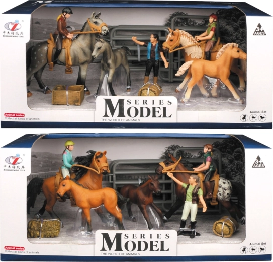 Živali s kmetije – set konjev z jezdecom in dodatki