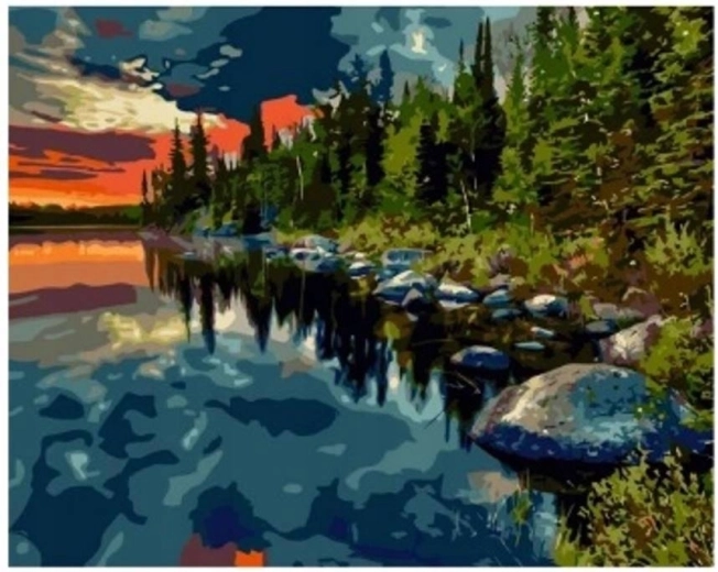 Diamantno slikanje Gozd ob jezeru 30 × 40 cm