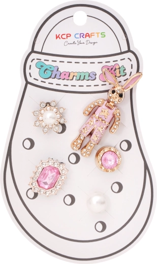 Set of decorative accessories for holey slippers – pink bunny and gemstones