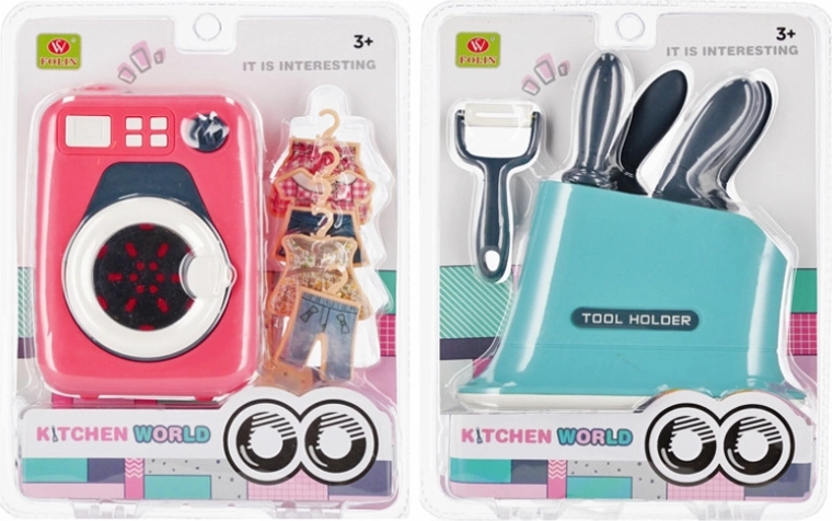 Otroški komplet gospodinjskih aparatov z dodatki – pralni stroj ali kuhinjski noži