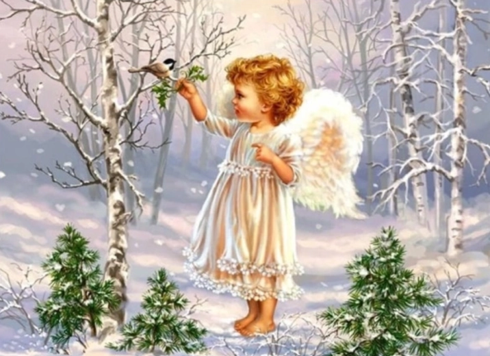 Diamantno slikanje Angelček v gozdu 30 × 40 cm