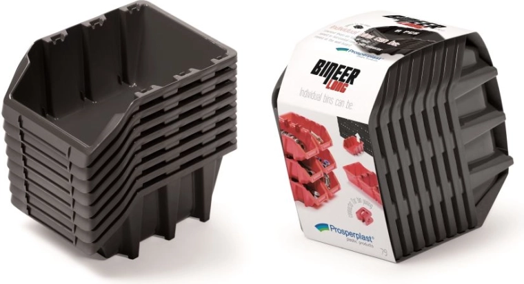 Set 8 shranjevalnih škatel BINEER LONG, 160 × 98 × 160 mm, črna