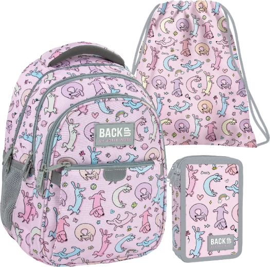 BackUP Cute Dogs šolski set 3 v 1 – nahrbtnik, opremljena peresnica in vreča
