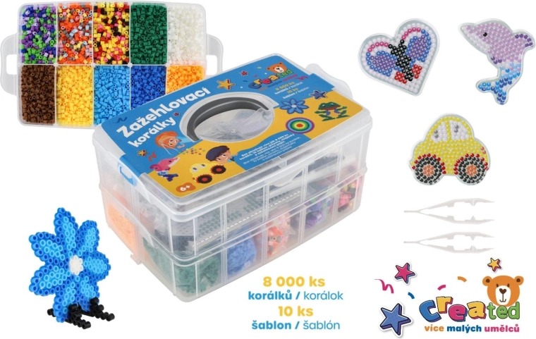Created Fuse Beads with Templates in a Plastic Box