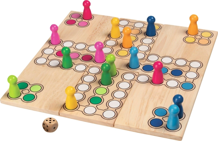 Wooden board game Ludo with a variable playing board - 1 piece