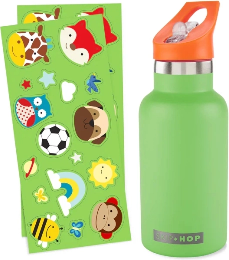 Skip Hop nerjaveča steklenička s slamico in nalepkami zelena 380 ml