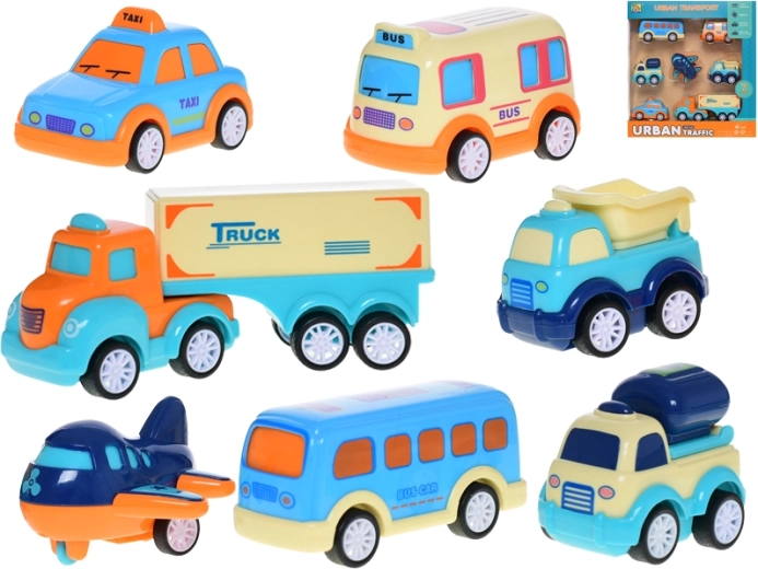 Komplet vozil z vzvratno vožnjo in vztrajnikom, 7 kosov