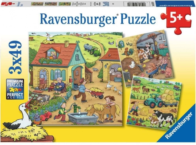 RAVENSBURGER Puzzle Na kmetiji 3x49 kosov