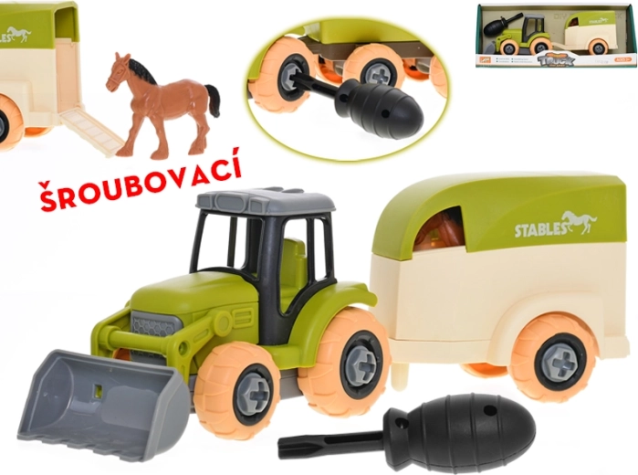 Vijačni traktor s prikolico in konjem 26 cm
