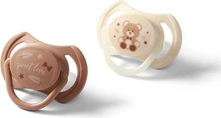 BabyOno simetrični silikonski dudki 0–6 m, komplet 2 kos (dnevni in svetleči)