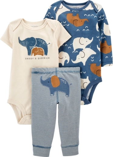 Carter’s tridelni komplet za dečka Blue Elephant – bodi z dolgimi in kratkimi rokavi ter hlačke