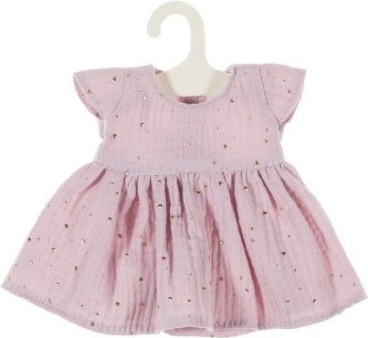 OLIMI, MUSLINASTA OBLEKA 32 CM, Pobledele rožnata