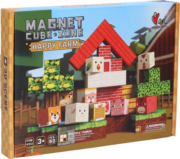 Magnetna gradbena igrača Magnet Cube Zone Happy Farm (80 delov)
