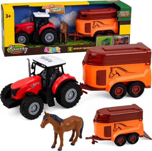 Traktor s prikolico za prevoz konja z lučmi in zvoki (3 deli)