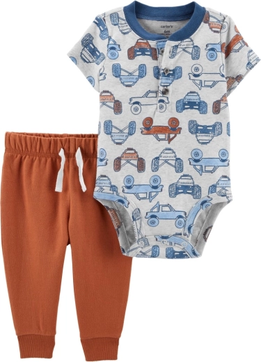 Carter's 2-delni komplet za fantke – bodi s kratkimi rokavi in trenirke Brown Cars Henley – NB