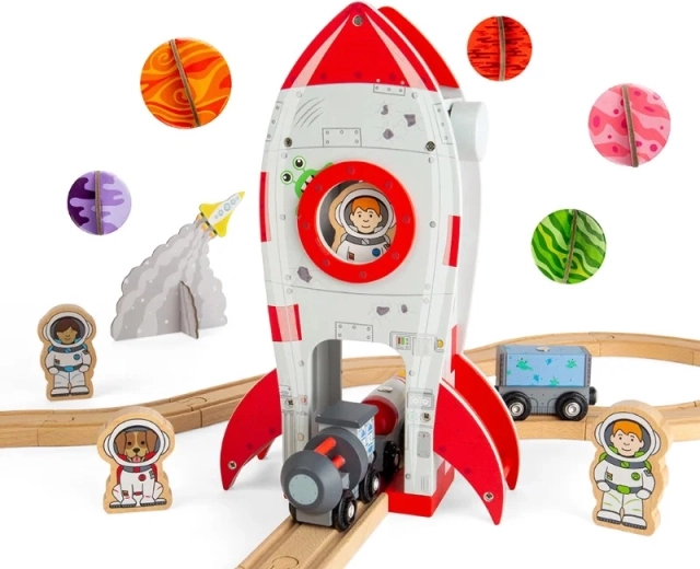 Bigjigs Rail vesoljska raketa – lesen tunel za vlakce