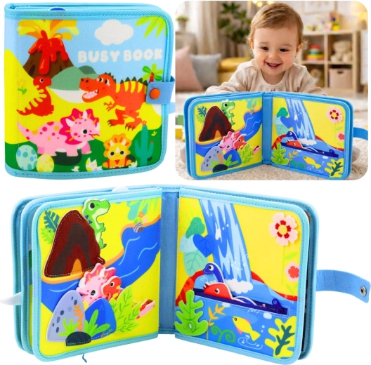 Senzorična filcna knjižica dinozavri – izobraževalna quiet book za otroke