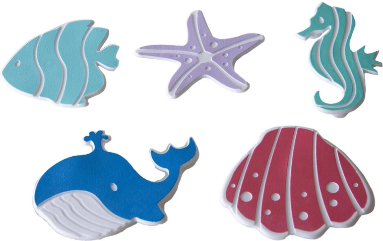 Nedrseče podloge za kad za otroke – mešanica oblik, komplet 5 kosov