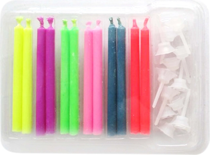 Tortne svečke s podstavkom TORO z barvnim plamenom, 12+12 kos