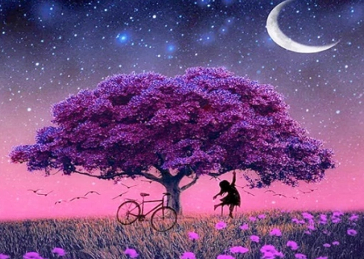 Diamantno slikanje vijolično drevo 30 × 40 cm