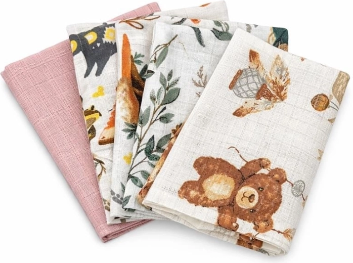 Bombažne plenice z motivi NEW BABY 60 × 80 cm, za deklice, 5 kos