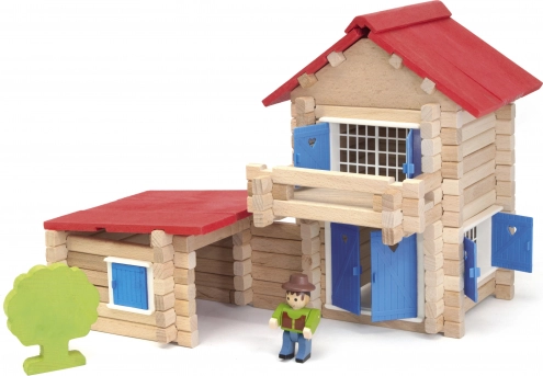 Jeujura Lesena konstrukcijska sestavljanka 140 delov Hišica