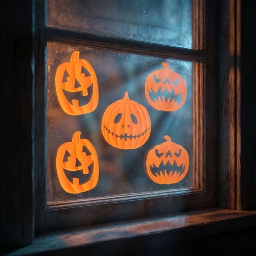Halloweenska 3D gelna okenska dekoracija z bučami, 9 kosov