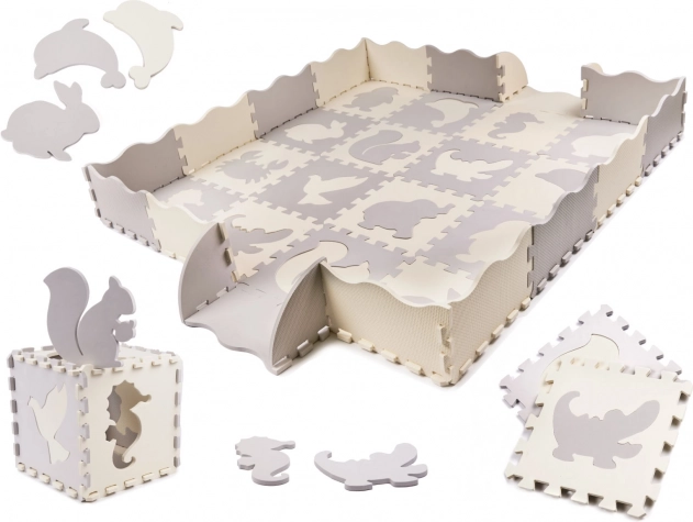 Pena izobraževalna sestavljanka podloga, siva in ecru, 36 kosov, 150 × 150 cm