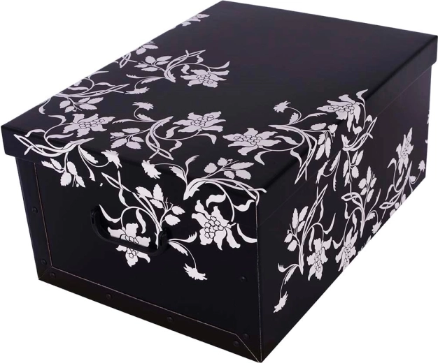 Kartonasta shranjevalna škatla MIDI baročni cvetovi črna