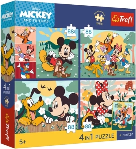 Trefl puzzle Premium Plus Kids Miška Miki – skupaj s prijatelji 4×88 koščkov