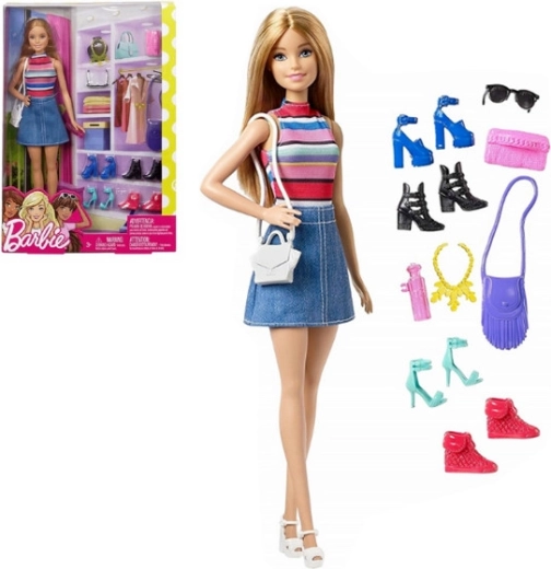 Barbie punčka s čevlji in garderobno omaro