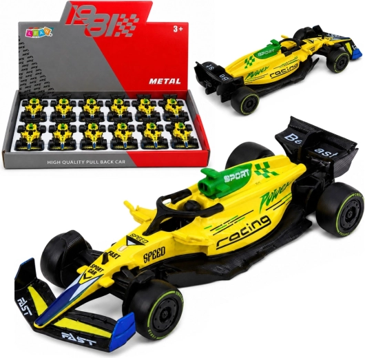 Kovinski dirkalnik formule s povratnim vlekom (pull back) 1:43 rumen