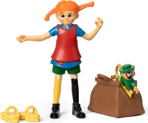 Figurica Pika Nogavička – igralni set z opico in kovčkom