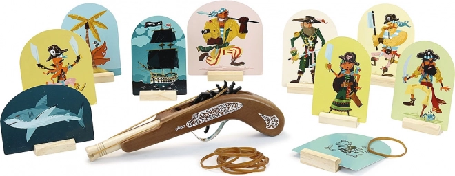 Lesena piratska pištola Vilac z elastikami in tarčo