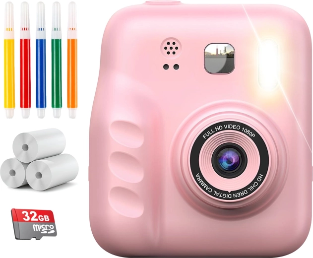 Renew Force otroški digitalni instantni fotoaparat s tiskalnikom (12 Mpx, SD 32 GB) – roza