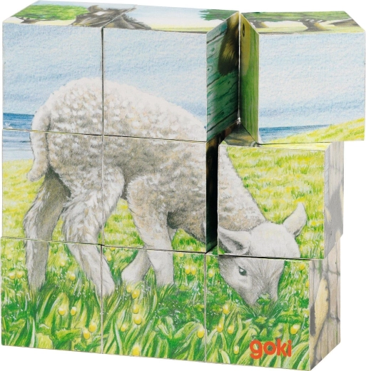 Goki wooden picture blocks – Farm animals – 9 pcs