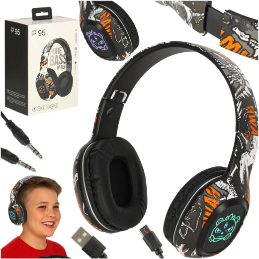 Brezžične naglavne slušalke Bluetooth z RGB-osvetlitvijo, črne