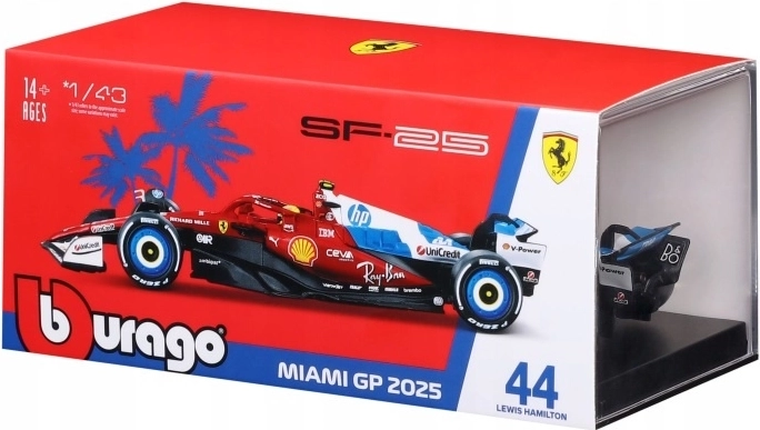 Bburago Ferrari SF-25 Miami GP 2025 Lewis Hamilton No. 44 model 1:43
