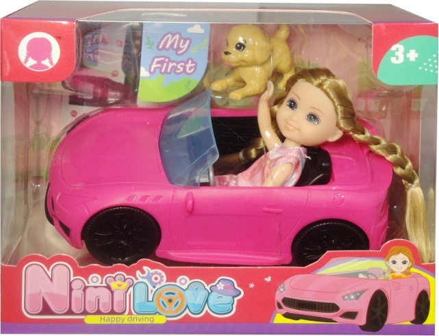 Mini punčka s kužkom v kabrioletu
