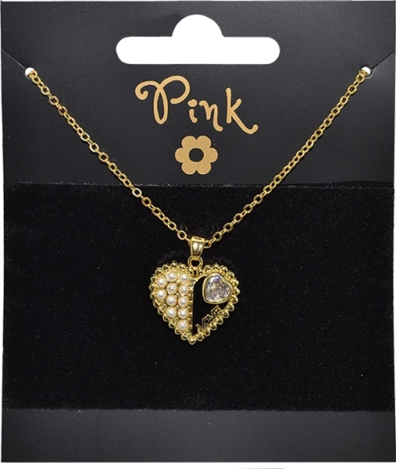 Pozlačena ogrlica s srčnim obeskom in biseri LOVE