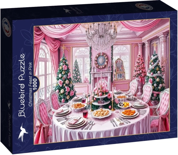 Puzzle Bluebird božična pojedina v rožnatem – 1000 kosov