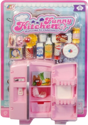 Dodatki za punčke – hladilnik s kuhinjskimi pripomočki