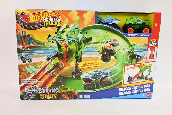 Hot Wheels Monster Trucks Dragon Race Track Set with 2 Cars